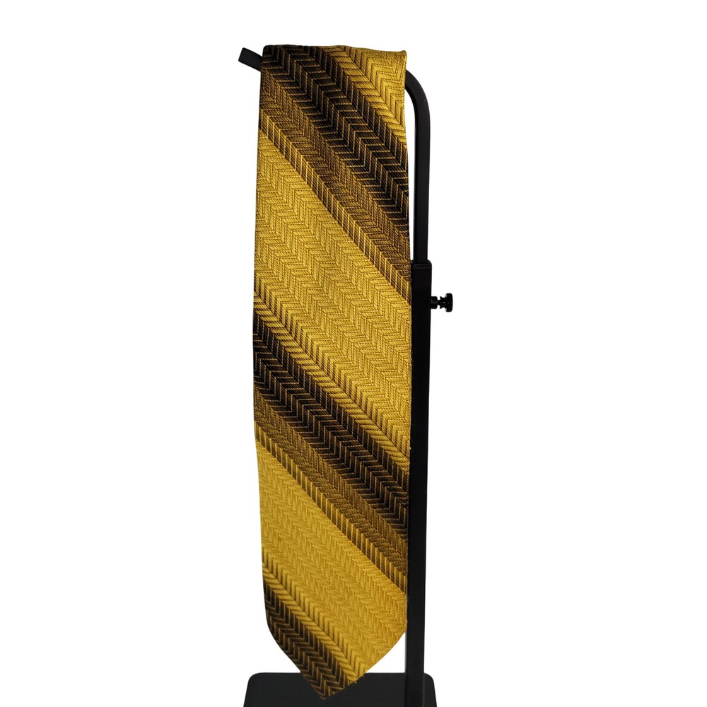 Vintage ACWA Union Made Tie Men Gold Chevron Herringbone 70s Retro MCM Menswear
